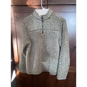 Green Sherpa Zip Up Pullover Sweatshirt Small Cozy